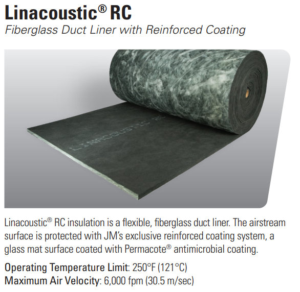 Linacoustic RC Fiberglass Duct Liner with Reinforced Coating