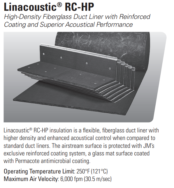 Linacoustic RC-HP High Density Fiberglass Duct Liner with Reinforced Coating and Superior Acoustical Performance