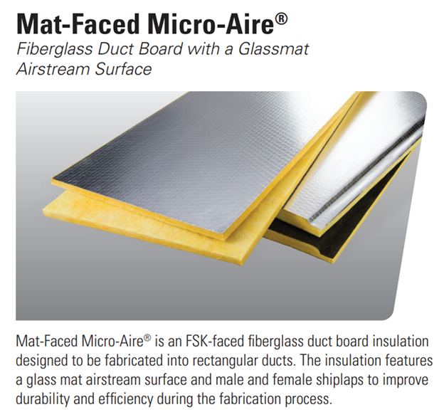 Mat-Faced Micro Aire Fibrous Duct Board